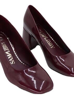 Sam and Libby Gianella Block Heel Pumps Patent Mahogany - Size 6.5 M